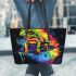 Cute cartoon frog with rainbow colored skin leaather tote bag