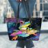 Cute cartoon frog with rainbow colored skin leaather tote bag