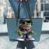 Cute cartoon green frog leaather tote bag