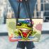 Cute cartoon green frog leaather tote bag