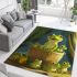 Cute cartoon green frog sitting on top of a bowl area rugs carpet