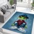 Cute cartoon green frog sitting on top of white sneakers area rugs carpet