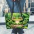 Cute cartoon illustration of a little frog with big eyes leaather tote bag