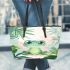 Cute cartoon illustration of a little frog with big eyes leaather tote bag