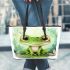 Cute cartoon illustration of a little frog with big eyes leaather tote bag