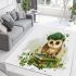 Cute cartoon owl wearing a green beret sitting on books area rugs carpet