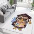 Cute cartoon owl wearing glasses and graduation hat area rugs carpet