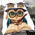 Cute cartoon owl wearing glasses and graduation hat bedding set