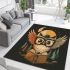 Cute cartoon owl wearing glasses and holding an open book area rugs carpet