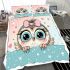 Cute cartoon owl with a pink bow on its head bedding set