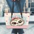 Cute cartoon owl with a pink bow on its head leather tote bag