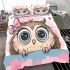 Cute cartoon owl with a pink bow on its head bedding set