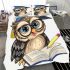 Cute cartoon owl with glasses and graduation hat holding book bedding set