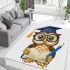 Cute cartoon owl with glasses and graduation hat holding book area rugs carpet