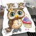 Cute cartoon owl with leopard headband bedding set