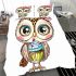 Cute cartoon owl with leopard headband and colorful cupcake bedding set