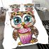 Cute cartoon owl with leopard headband and colorful cupcake bedding set