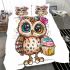 Cute cartoon owl with leopard headband and colorful cupcake bedding set