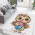 Cute cartoon owl with leopard headband holding area rugs carpet