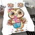 Cute cartoon owl with leopard headband holding bedding set