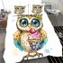 Cute cartoon owl with leopard headband holding bedding set