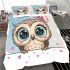 Cute cartoon owl with pink bow on head bedding set