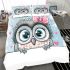 Cute cartoon owl with pink bow on head bedding set