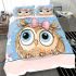 Cute cartoon owl with pink bow on head bedding set