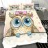 Cute cartoon owl with pink bow on head bedding set