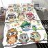 Cute cartoon owls sitting on tree branches bedding set