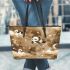 Cute cartoon pandas floating in the sky leather tote bag