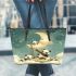 Cute cartoon pandas shooting stars leather tote bag