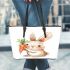 Cute cartoon rabbit holding a carrot leather tote bag