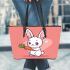 Cute cartoon rabbit playing with a carrot leather tote bag