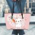 Cute cartoon rabbit with pink ears leather tote bag