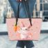 Cute cartoon rabbit with pink ears and tail leather tote bag