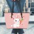 Cute cartoon rabbit with pink ears and tail leather tote bag