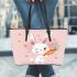 Cute cartoon rabbit with pink ears and tail leather tote bag