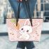 Cute cartoon rabbit with pink ears leather tote bag