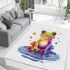 Cute cartoon rainbow frog sitting on a water puddle area rugs carpet