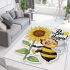 Cute cartoon style bee holding a sunflower area rugs carpet