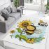 Cute cartoon style bee holding a sunflower area rugs carpet