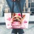 Cute cartoon yorkshire terrier inside a pink cupcake leather tote bag