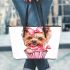 Cute cartoon yorkshire terrier inside a pink cupcake leather tote bag