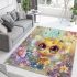 Cute chibi baby bee surrounded flowers and butterflies area rugs carpet