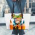 Cute chibi frog sitting on top of a pencil with big eyes colored leaather tote bag