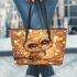 Cute chibi owl holding balloons leather tote bag