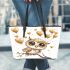 Cute chibi owl with big eyes holding heart shaped balloons leather tote bag