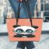 Cute chibi panda wearing glasses leather tote bag