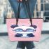 Cute chibi panda wearing glasses leather tote bag